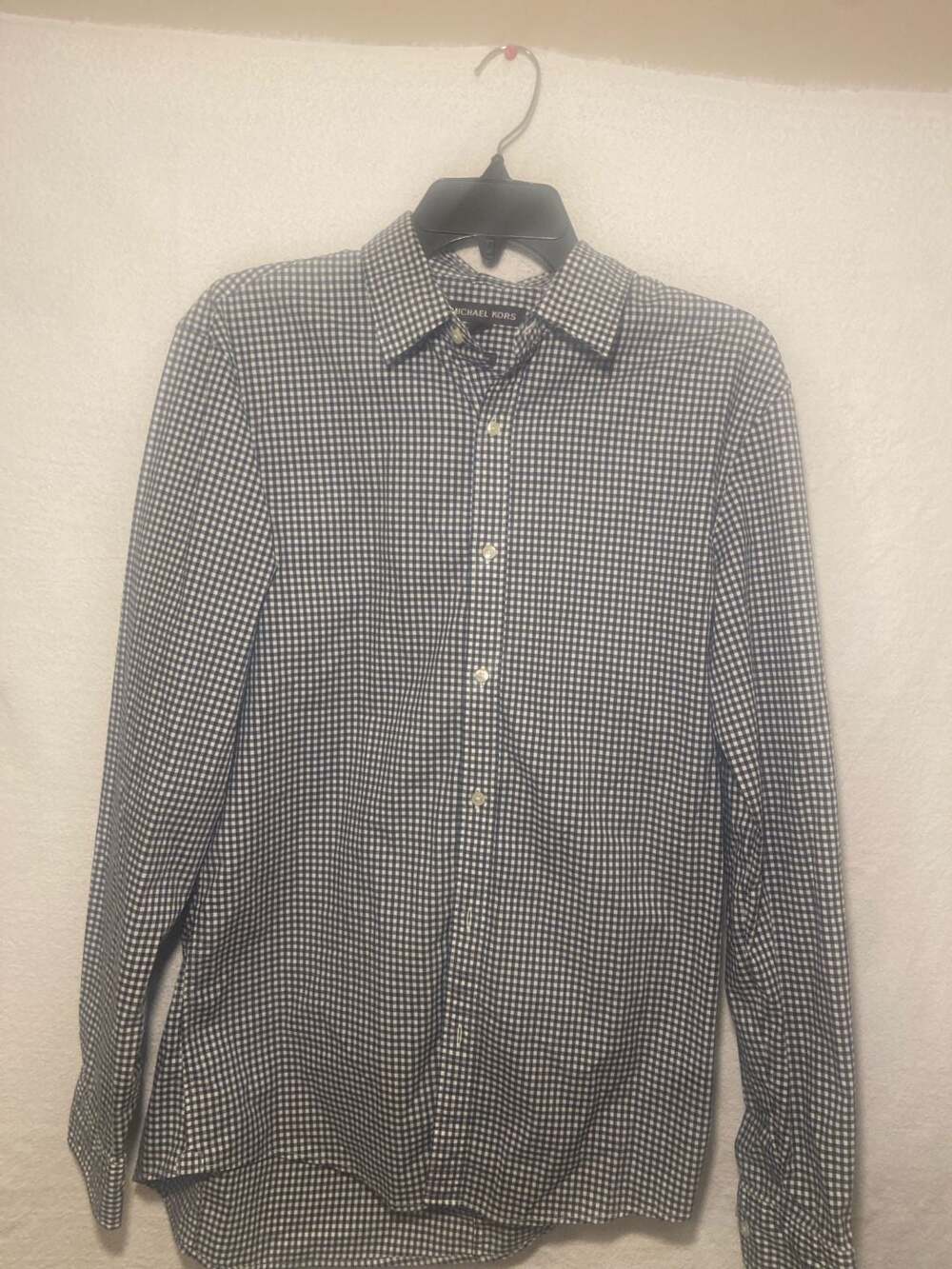 Michael Kors Men's Trim Stretch Gingham Button Down Shirt Size L